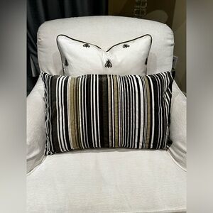 A set of IKEA INEZ RAND Cushion Cover Olive Green velvet multi-stripe